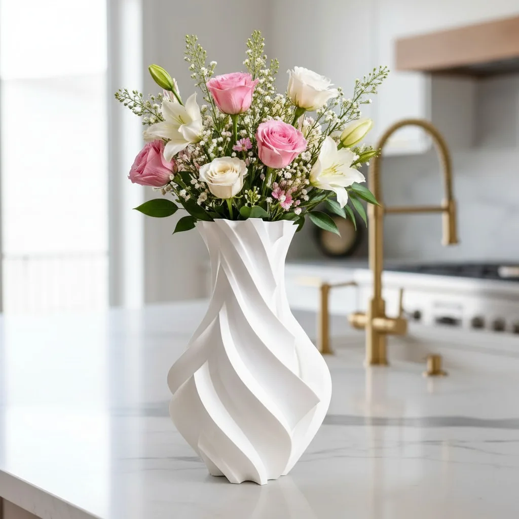 Modern White Flame -Twisted Decorative Vase view 3